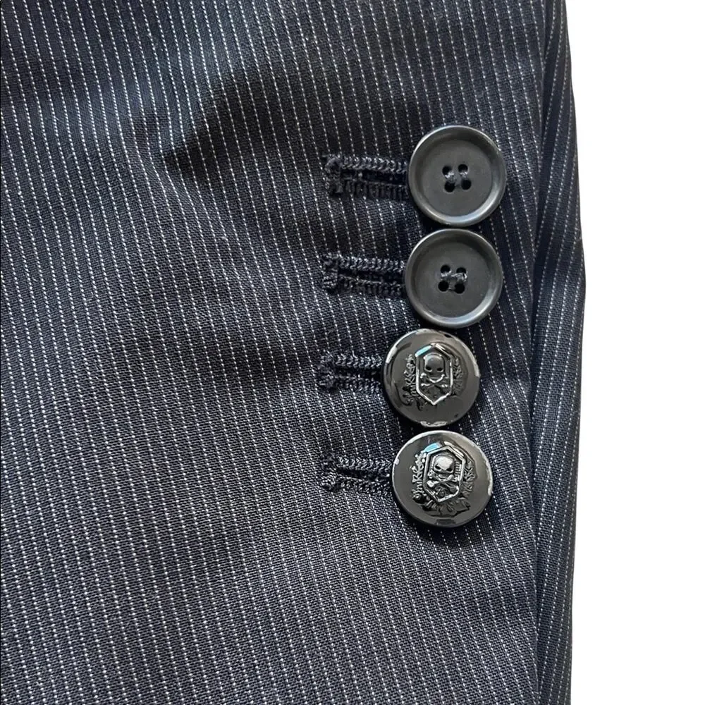The Kooples Navy Pinstripe Blazer Music Lining Slim Fit Designer Jacket - US 38R